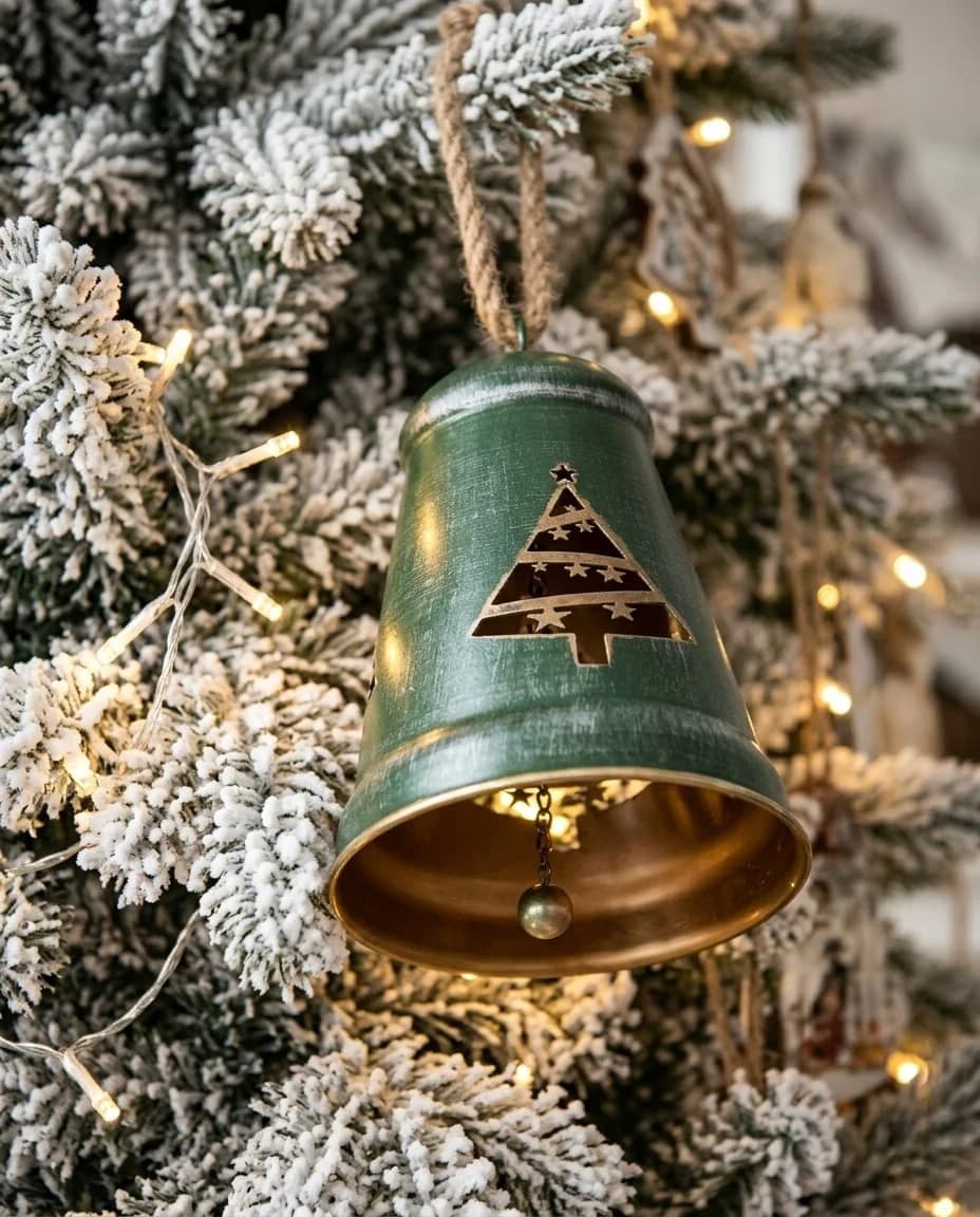 Vintage Green Tree-Shaped Hanging Ornament, Rustic Farmhouse Holiday Decor for Tree Door Wall
