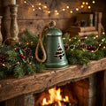 Vintage Iron Christmas Tree Bell – Distressed Green Farmhouse Hanging Ornament with Star Cut-Outs & Jute Rope 3