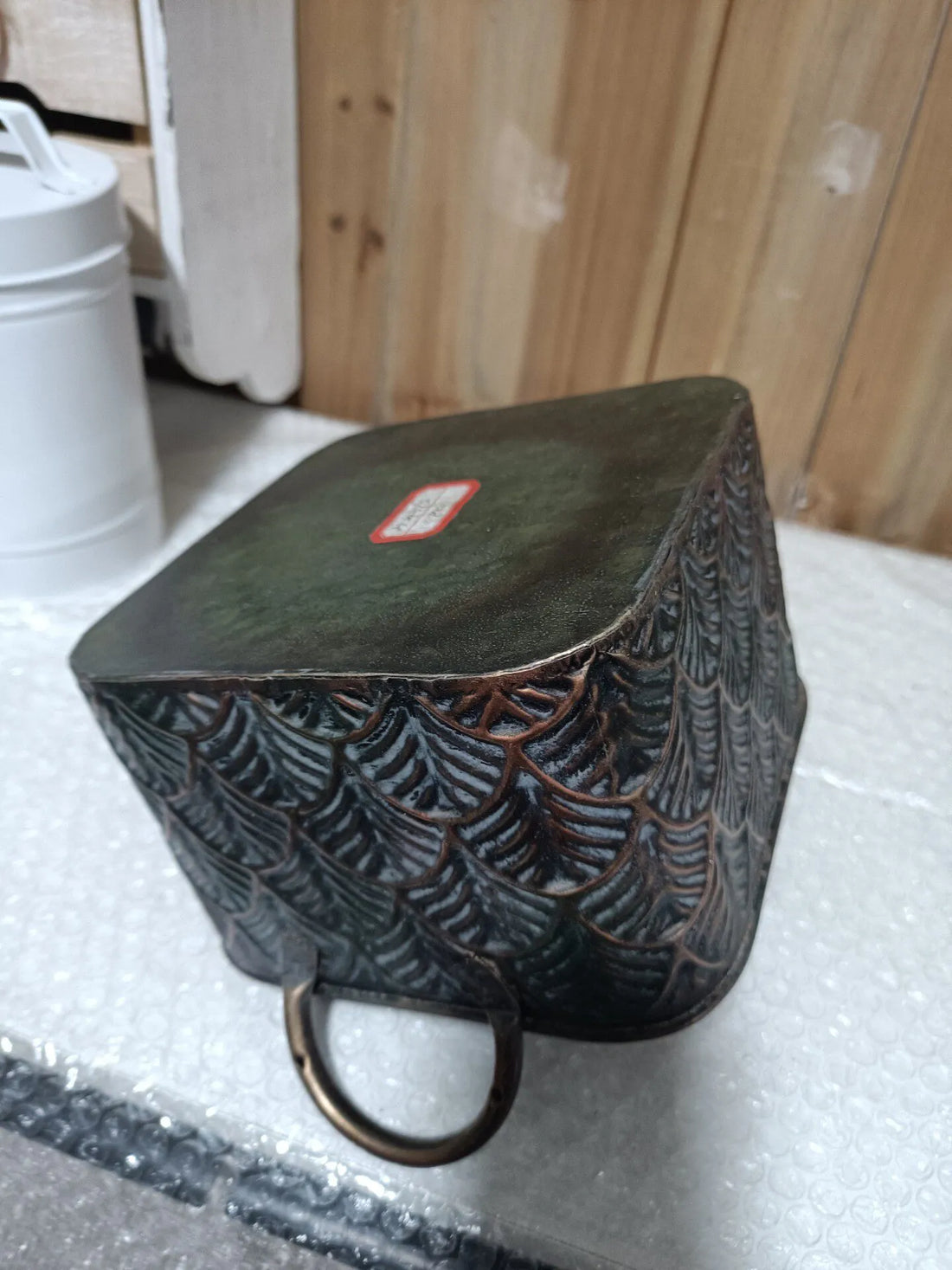 Antique Copper Embossed Fan Metal Planter | Rustic Cachepot