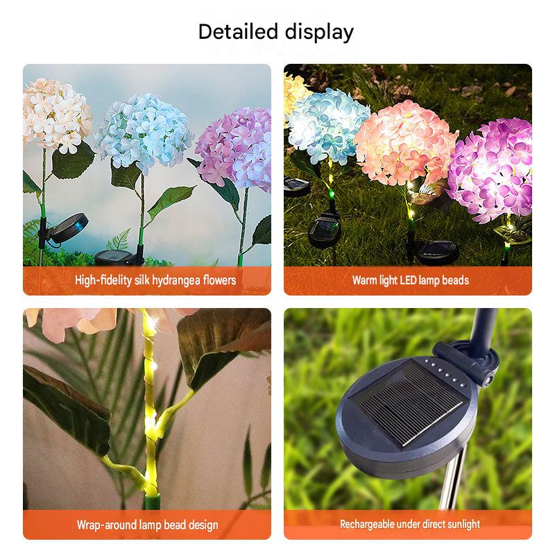 Luminous Hydrangea Solar Pathway Lights – Waterproof Blooming Flower Garden Stakes Courtyard Decoration