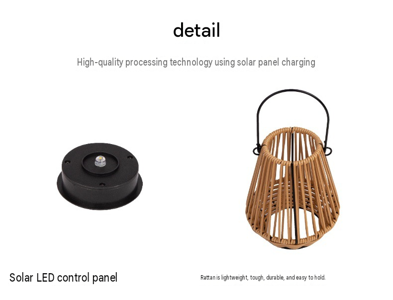 Solar Woven Rattan Lantern – Boho Outdoor Table & Hanging Light (9.4" Tall)