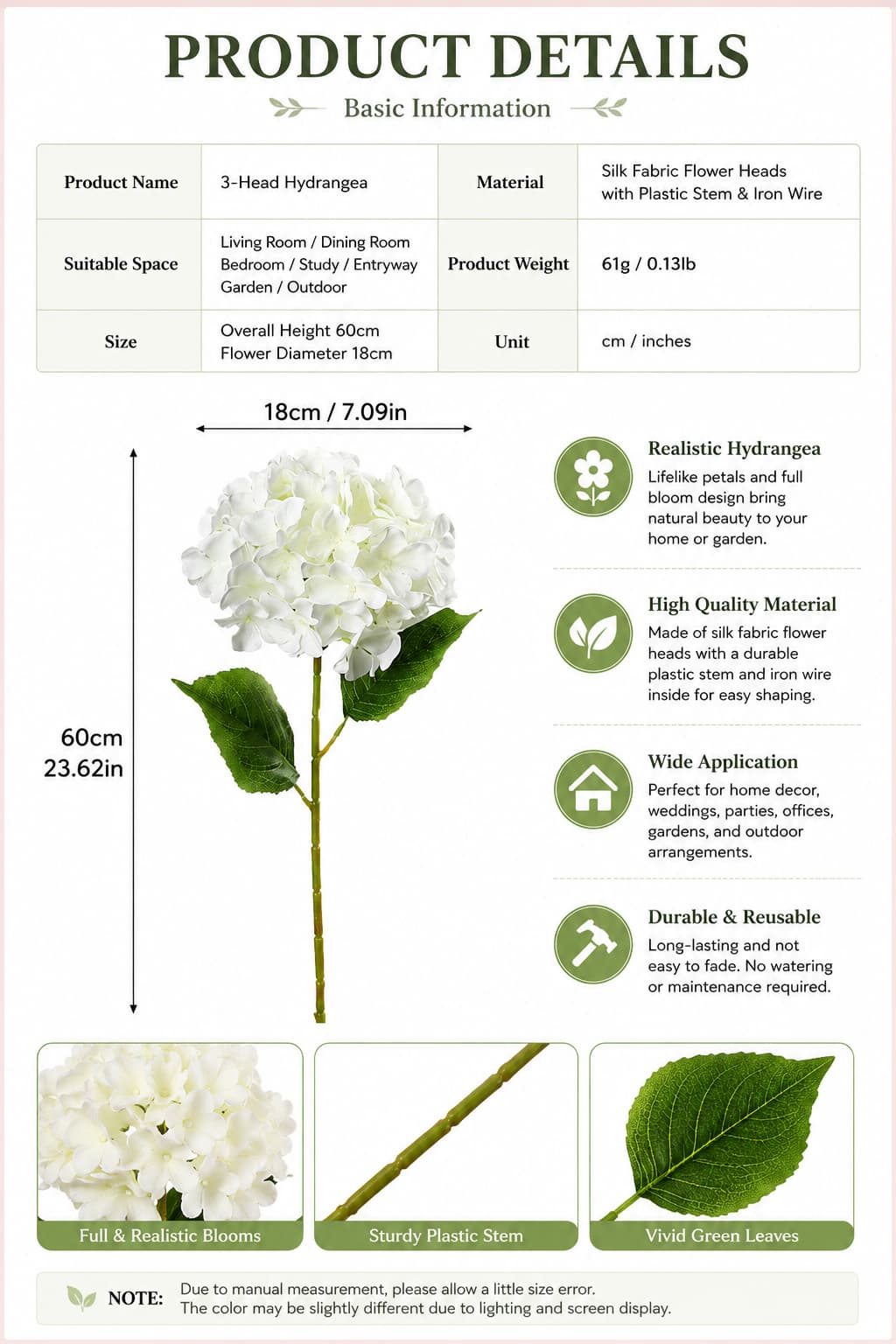 Lifelike Faux Hydrangea Stems – Romantic Artificial Silk Flowers (Set of 5 Large Blooms)