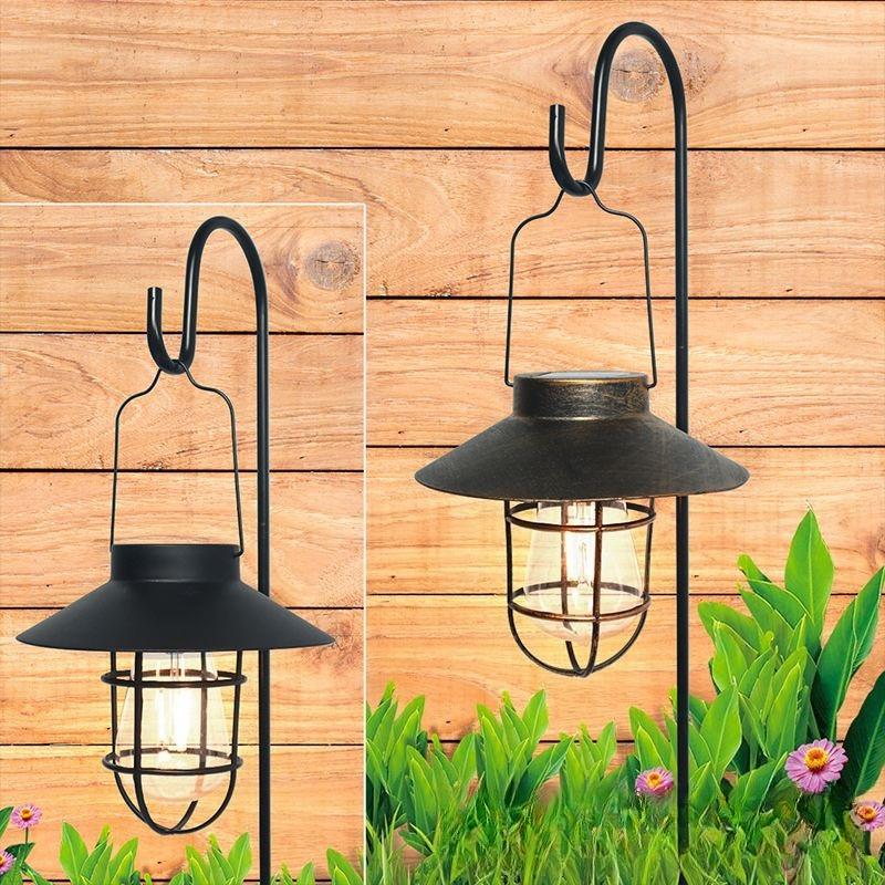 Vintage Edison-Style Solar Hanging Lantern – Rustic Farmhouse Outdoor Garden Light (2 Colors)