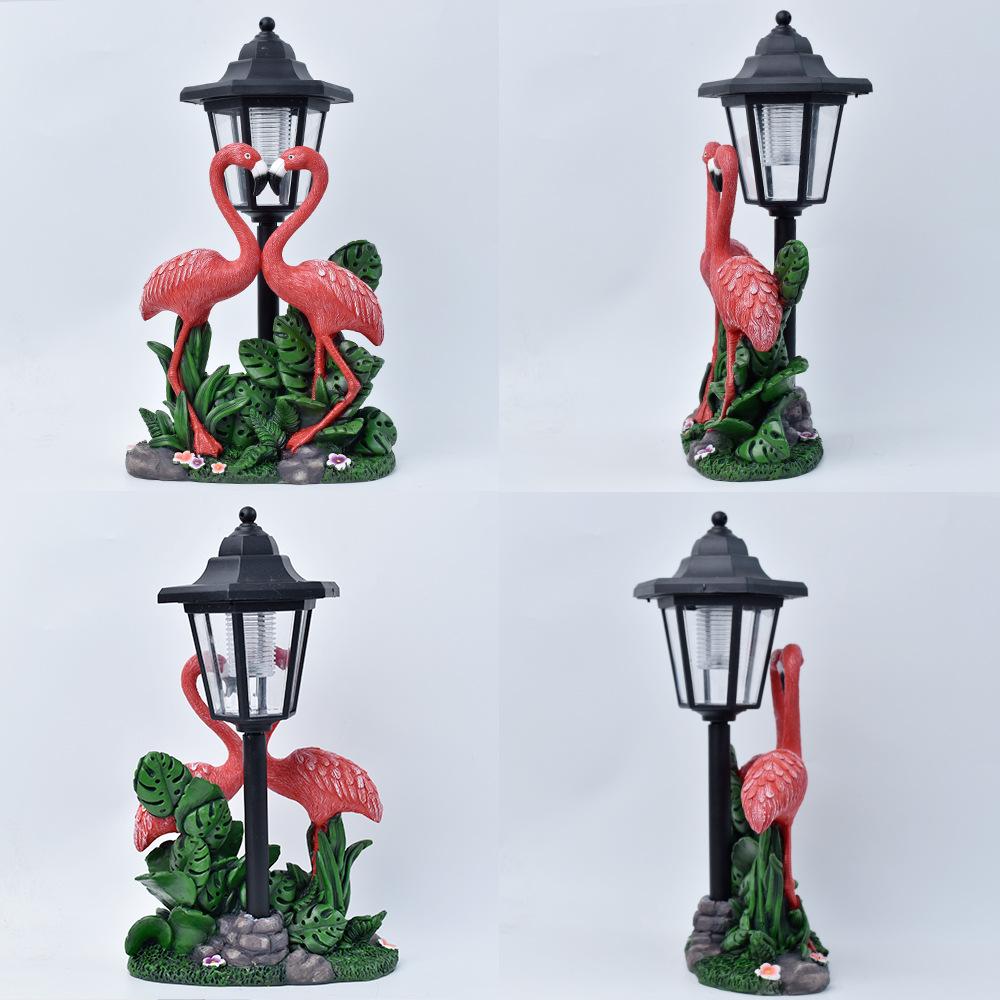 Tropical Romance Solar Lantern Statue – Hand-Painted Flamingo Garden Sculpture (12.5" Tall)
