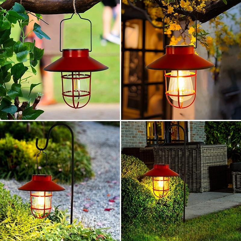 Vintage Edison-Style Solar Hanging Lantern – Rustic Farmhouse Outdoor Garden Light (2 Colors)
