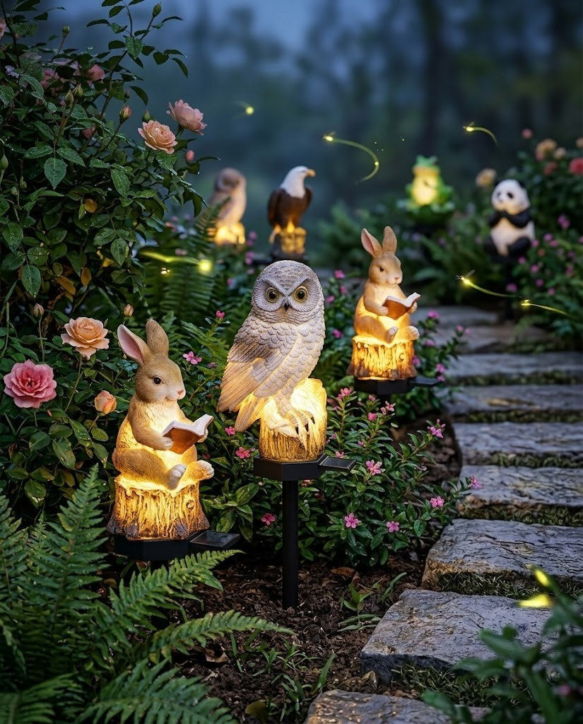 Luminous Storybook Animal Solar Stakes – Hand-Painted Resin Garden Pathway Lights (10 Styles)