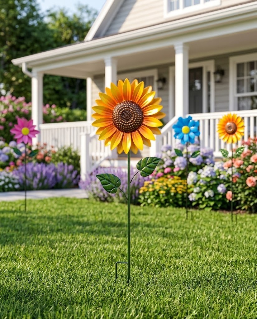 Kinetic Floral Wind Spinner – Rotating Metal Flower Garden Stake (45.7" Tall)