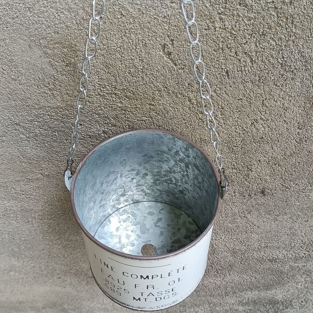 Vintage French Country Metal Hanging Planter with Chain