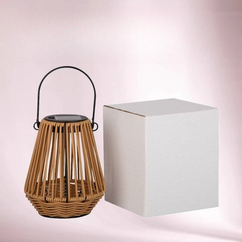 Solar Woven Rattan Lantern – Boho Outdoor Table & Hanging Light (9.4" Tall)