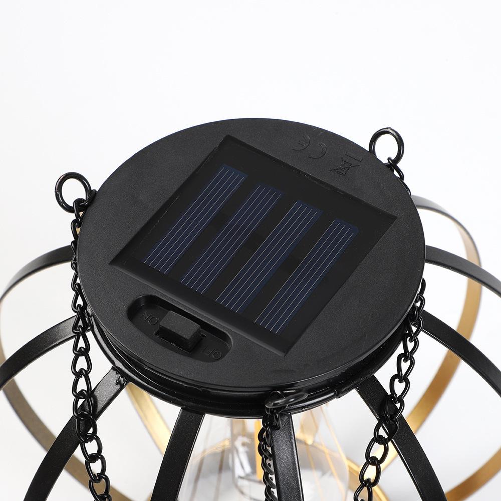 Spherical Solar Hanging Lantern – Rustic Iron Cage Outdoor Light with Vintage Edison Bulb