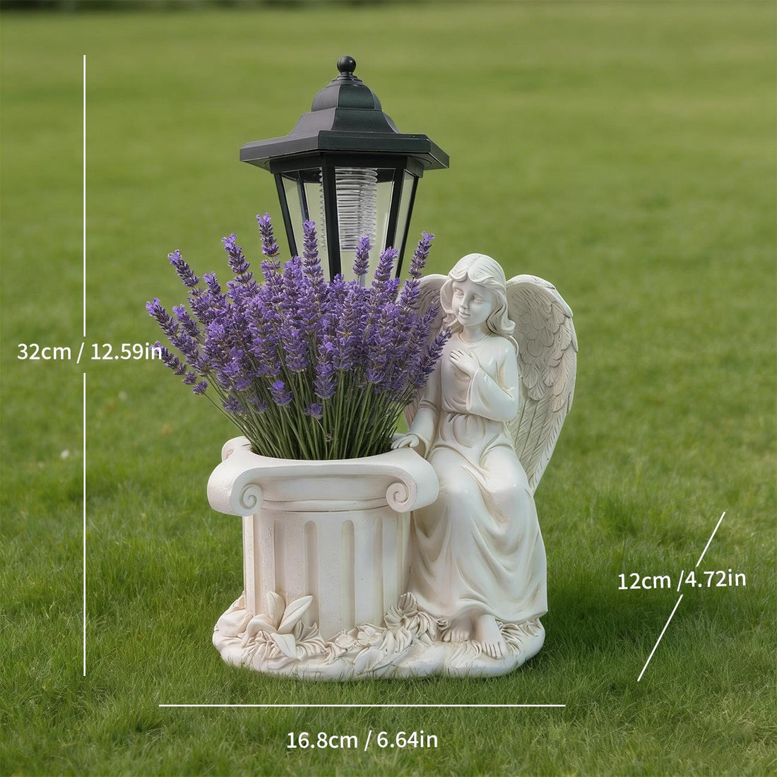 Guardian Angel Solar Lantern Statue – Elegant Resin Garden Planter & Glowing Orb Sculptures