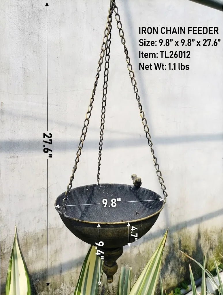 Vintage Iron Hanging Planter Bowl with Bird Finial & Chain – Rustic Metal Garden Pot for Indoor & Outdoor Decor - The Curated Shop