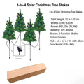 Solar Christmas tree stakes set diagram showing 1-to-4 trees with solar panel