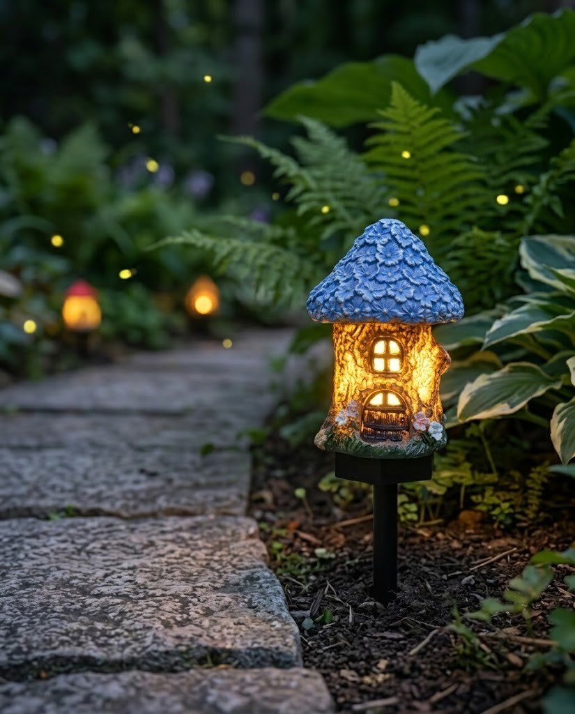 Luminous Storybook Fairy Houses – Solar-Powered Resin Garden Pathway Stakes (6 Styles)