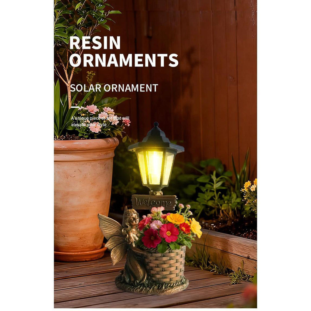 Guardian Angel Solar Lantern Statue – Elegant Resin Garden Planter & Glowing Orb Sculptures