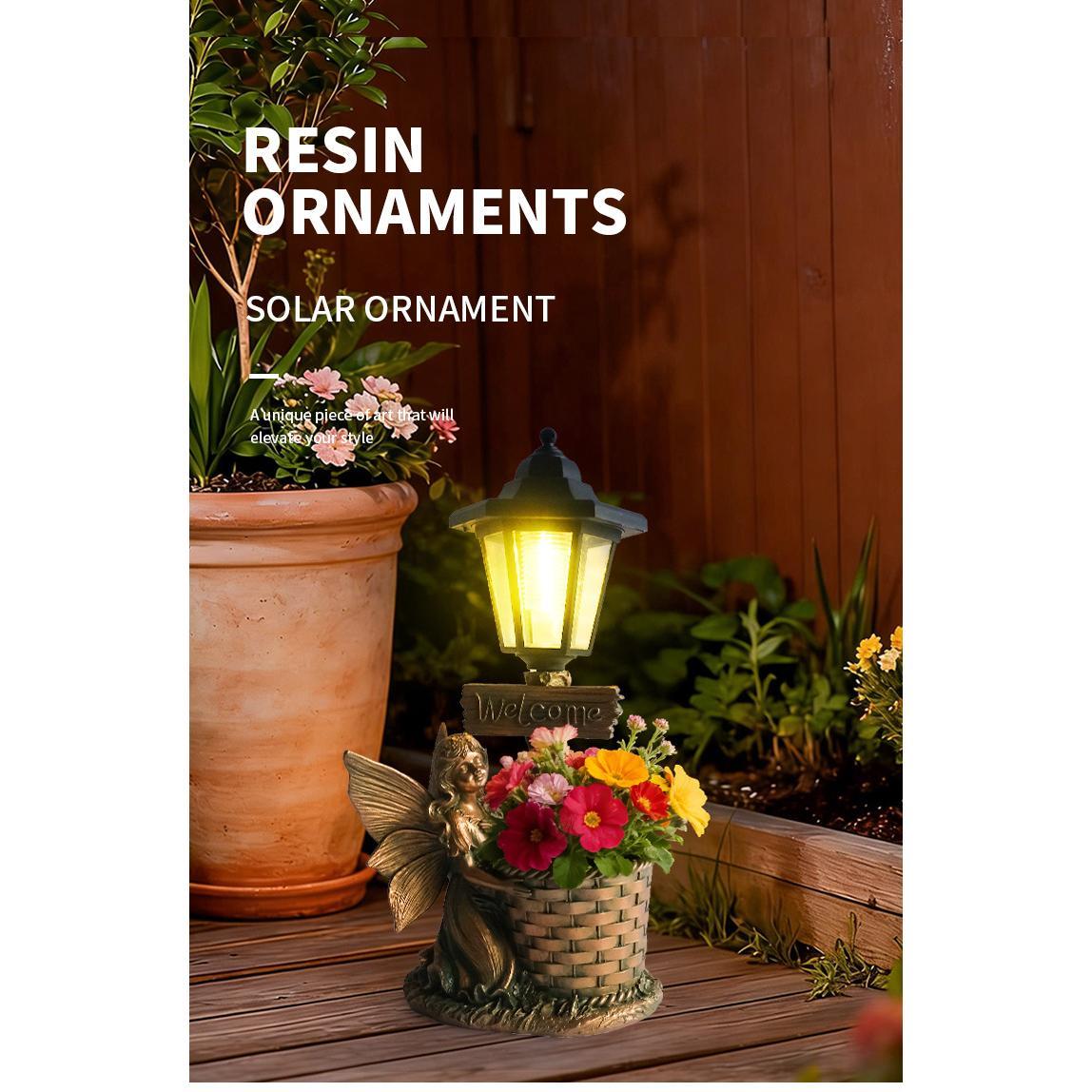 Guardian Angel Solar Lantern Statue – Elegant Resin Garden Planter & Glowing Orb Sculptures