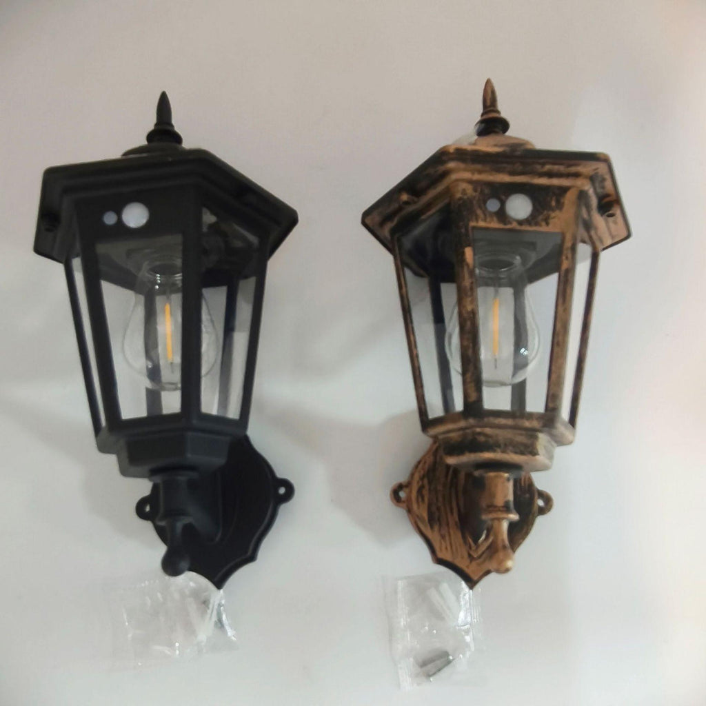 Vintage Edison Solar Wall Sconce – Motion Sensor Outdoor Porch Lantern (2 Styles, 2 Colors)