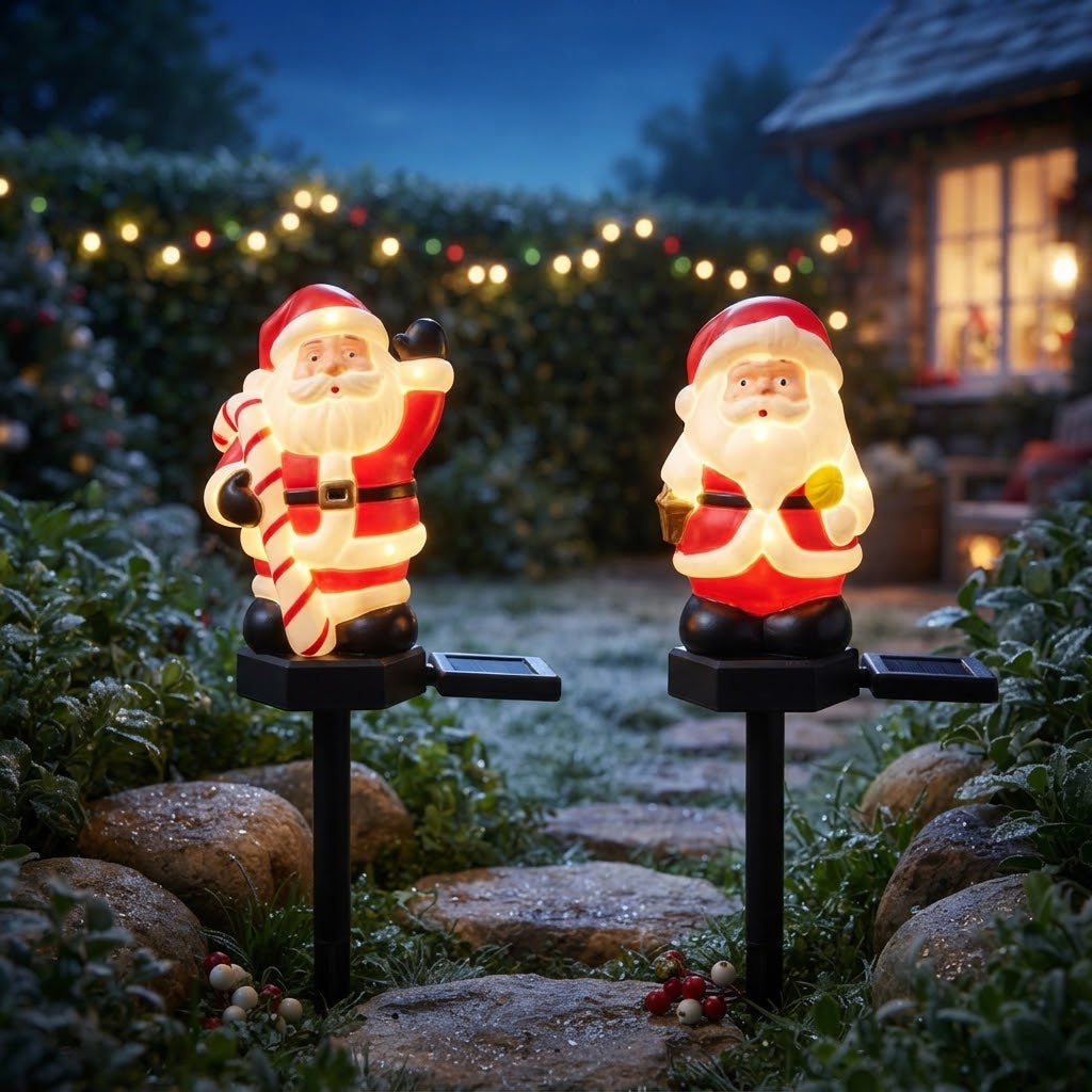Luminous Retro Christmas Friends – 3D Glowing Solar Pathway Stakes (Set of 2)