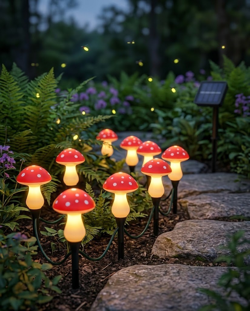Luminous Solar Mushroom String Lights – Waterproof Fairy Garden Toadstool Stakes (8, 12, or 20 LEDs)