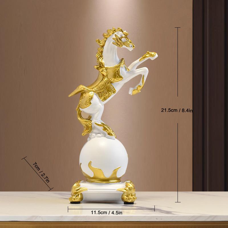 Golden Horse Resin Statue Luxury Tabletop Decor Figurine for Home & Office