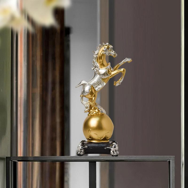 Golden Horse Resin Statue Luxury Tabletop Decor Figurine for Home & Office