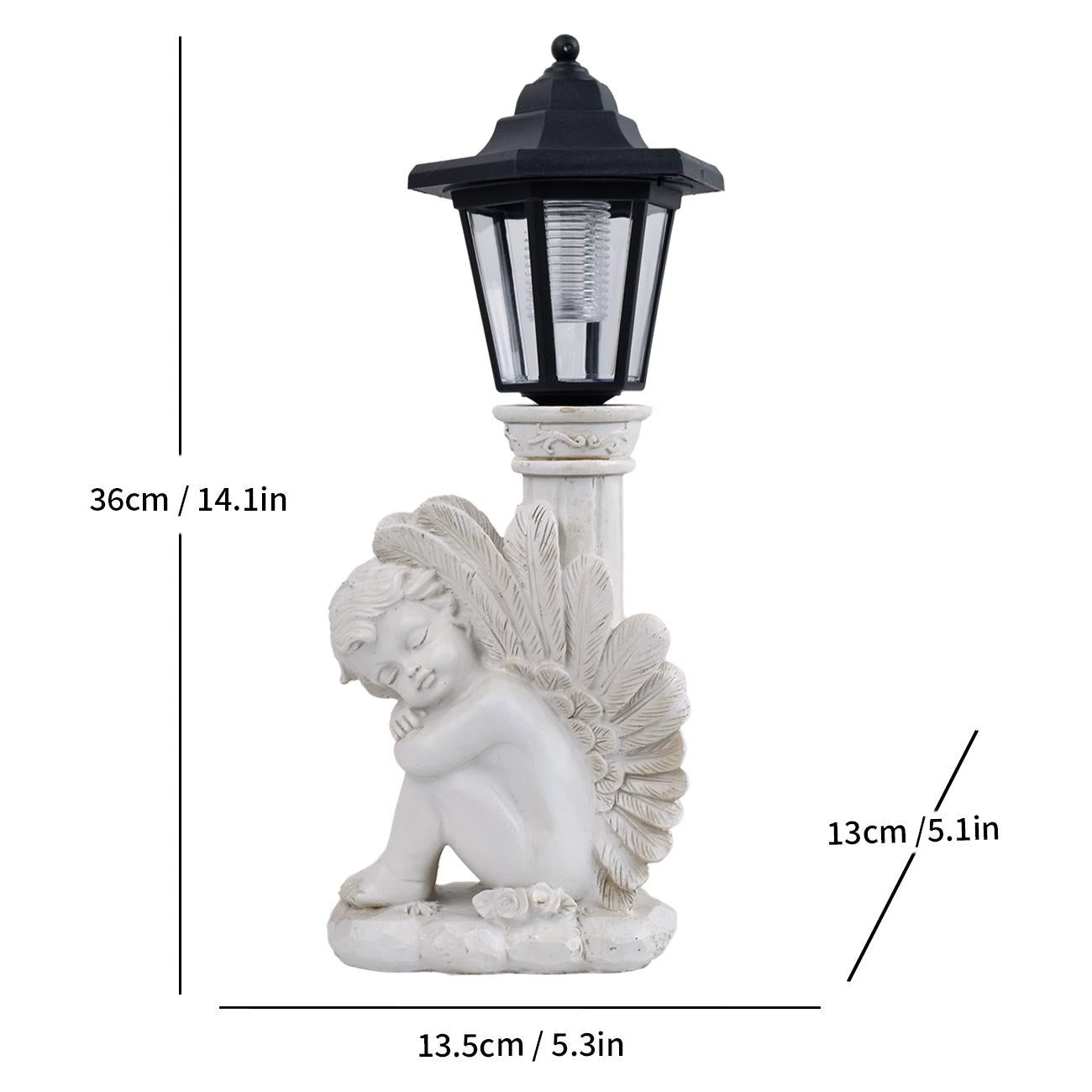 Cherubs at the Pillar – Solar Lantern Garden Statue & Roman Stone-Look Outdoor Decor (14" Tall)