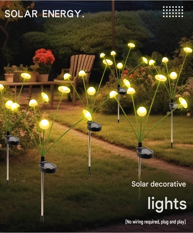 Luminous Swaying Mushroom Pathway Lights – Solar-Powered Firefly Garden Stakes (Set of 2)