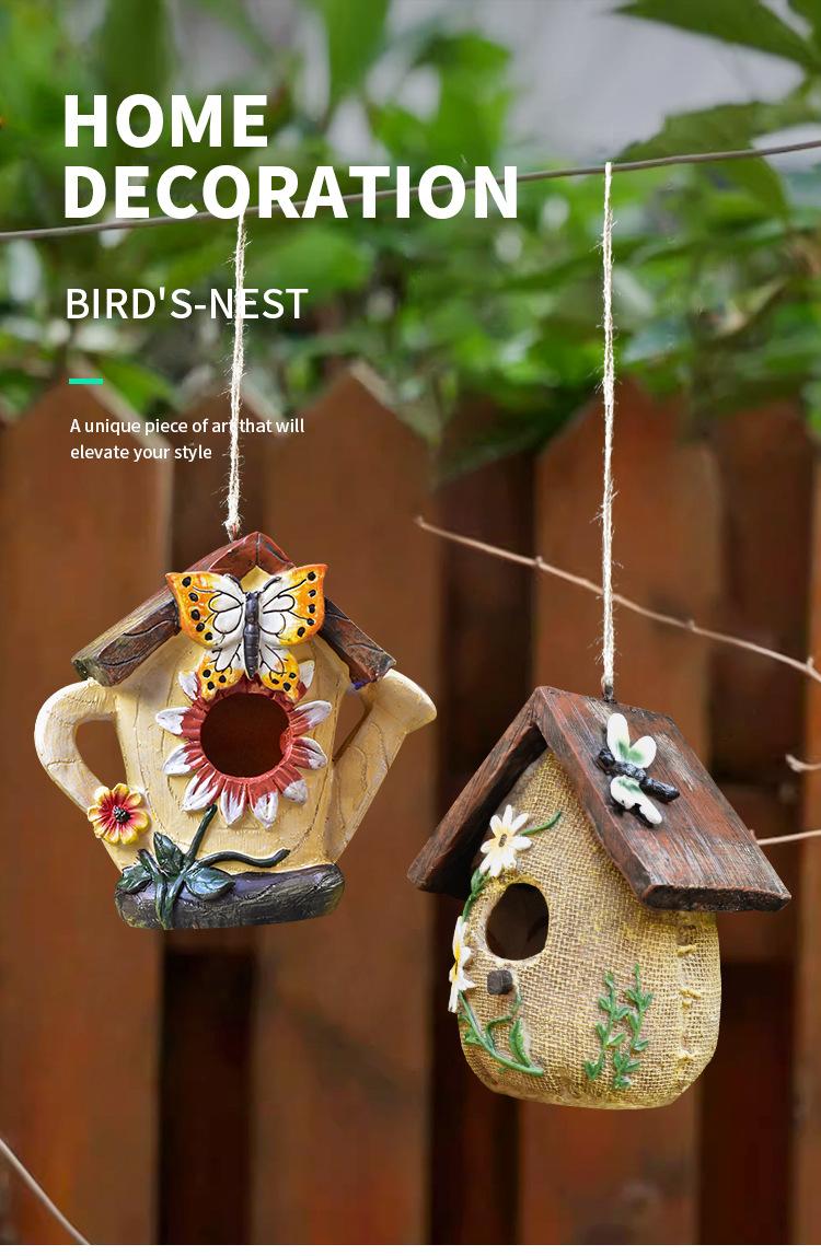 Whimsical Woodland Birdhouse Ornament – Hand-Painted Rustic Hanging Garden Decor
