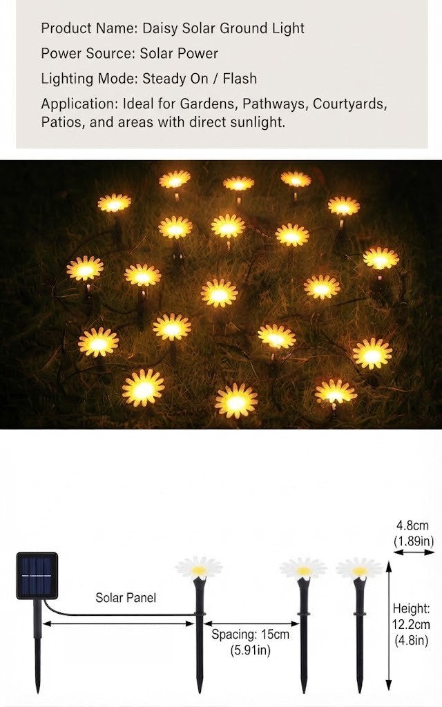 Luminous Solar Sunflower String Lights – Waterproof Pathway Garden Stakes (8 Lighting Modes)