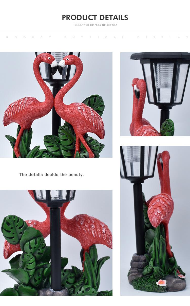 Tropical Romance Solar Lantern Statue – Hand-Painted Flamingo Garden Sculpture (12.5" Tall)