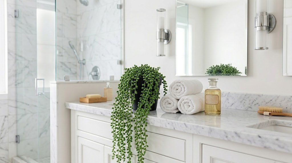 Artificial hanging potted plant with dense trailing green leaves