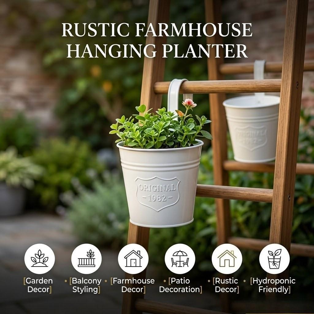 Vintage Iron Hanging Planter – Rustic "Original 1982" Balcony & Fence Flower Bucket (2 Colors)