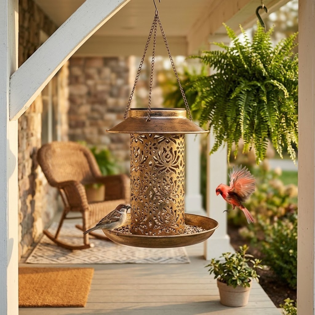 Luminous Solar Bird Feeder – Vintage Bronze Hanging Lantern & Wild Bird Station