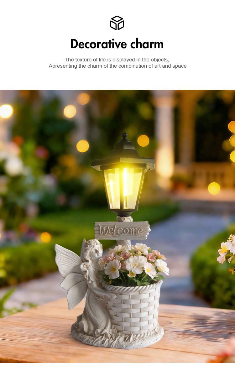 Guardian Angel Solar Lantern Statue – Elegant Resin Garden Planter & Glowing Orb Sculptures