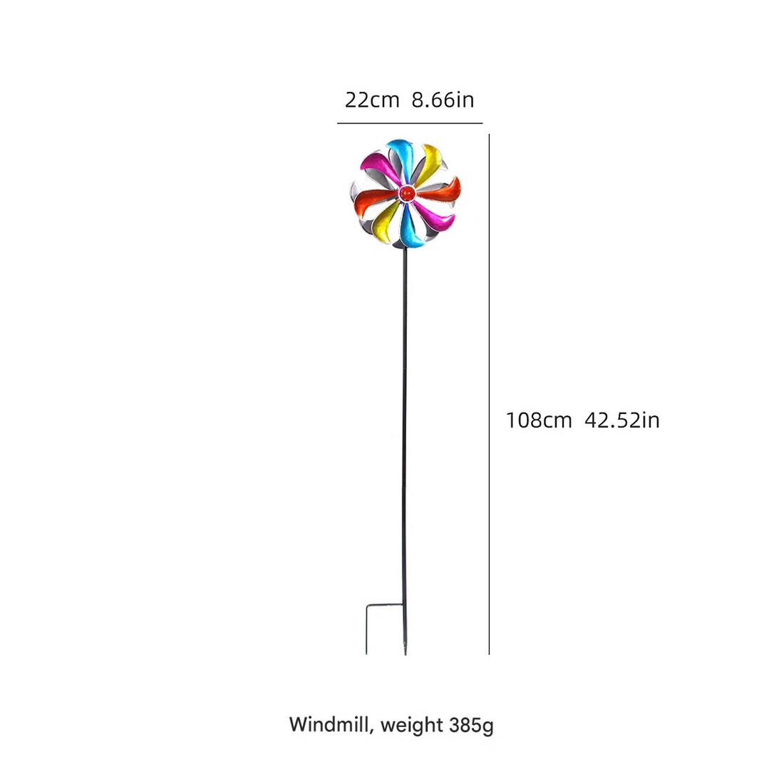 Kinetic Rainbow Wind Spinner – Colorful Metal Windmill Garden Stake (42.5" Tall)