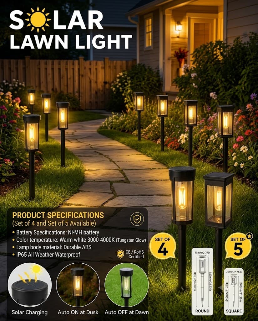 Solar Powered Lawn & Garden Lights – Waterproof Warm LED Ambience