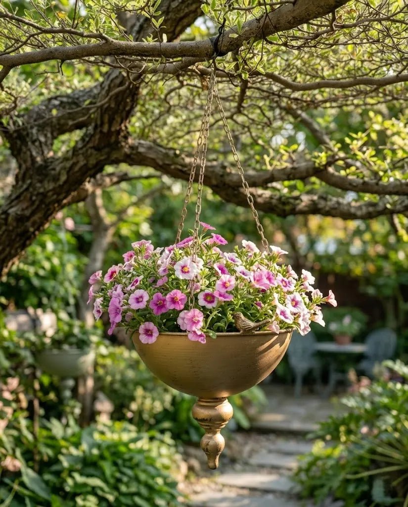 Vintage Iron Hanging Planter Bowl with Bird Finial & Chain – Rustic Metal Garden Pot for Indoor & Outdoor Decor - The Curated Shop