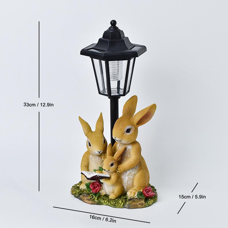 Storybook Solar Bunny Garden Statues – Hand-Painted Resin Rabbit Sculptures with LED Lantern - Rabbit Family of Three