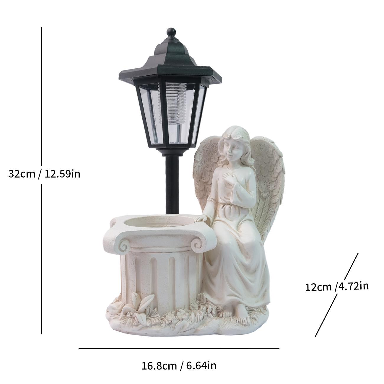 Guardian Angel Solar Lantern Statue – Elegant Resin Garden Planter & Glowing Orb Sculptures