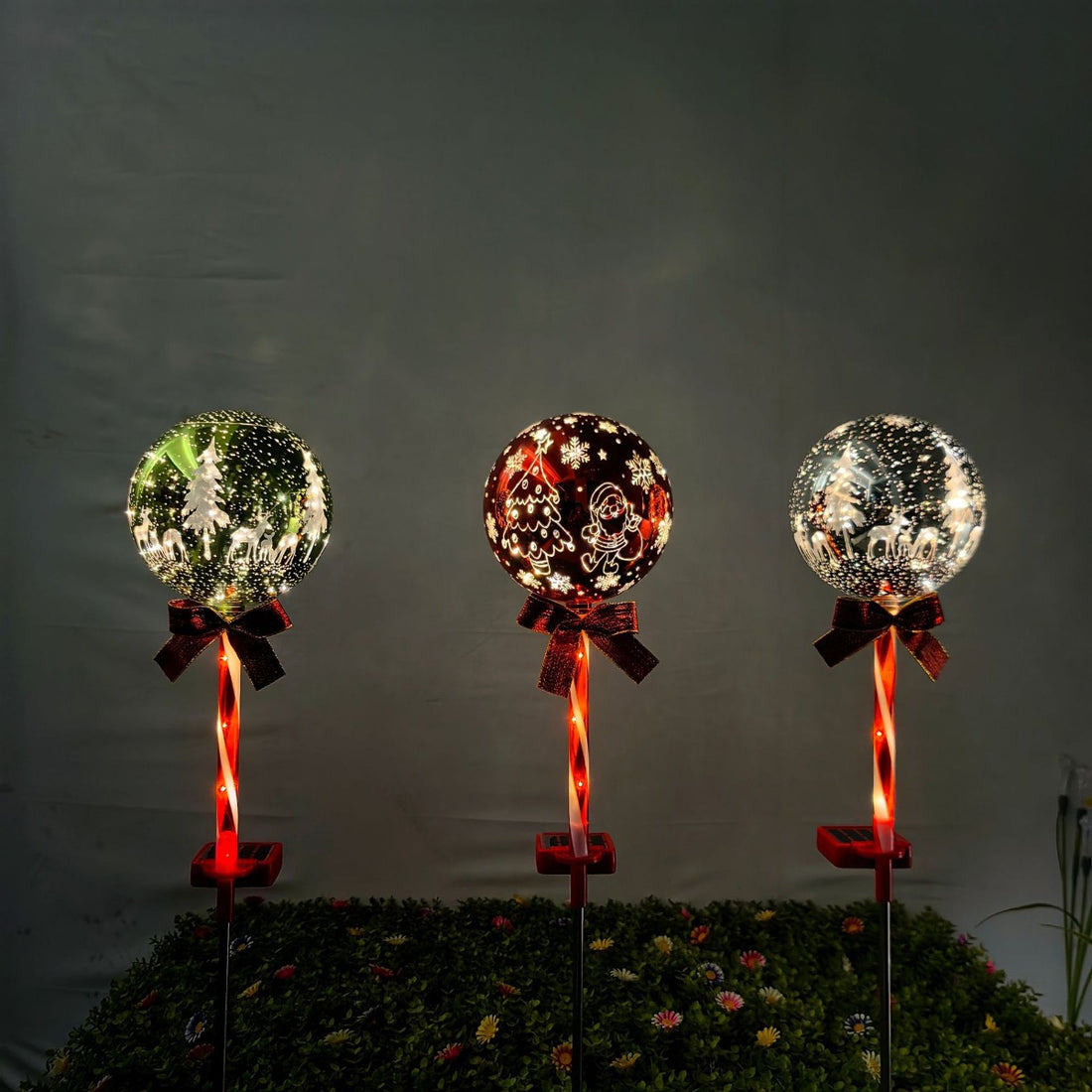 Luminous Holiday Greeting – Solar Candy Cane & "Merry Christmas" Sphere Stakes (Set of 2)
