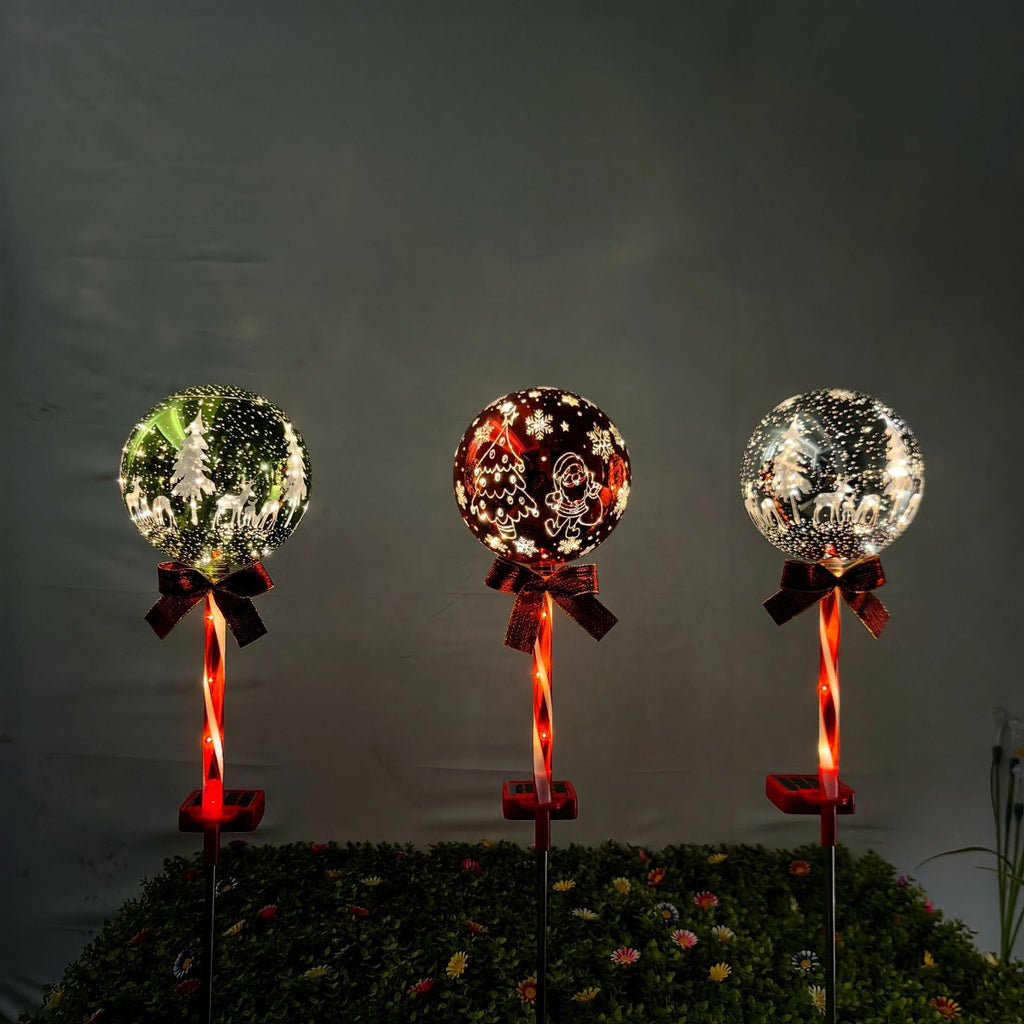 Luminous Holiday Greeting – Solar Candy Cane & "Merry Christmas" Sphere Stakes (Set of 2)