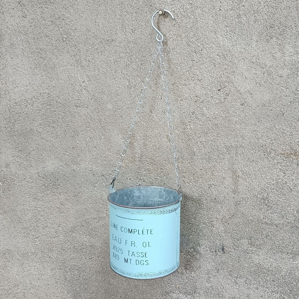 Vintage French Country Metal Hanging Planter with Chain