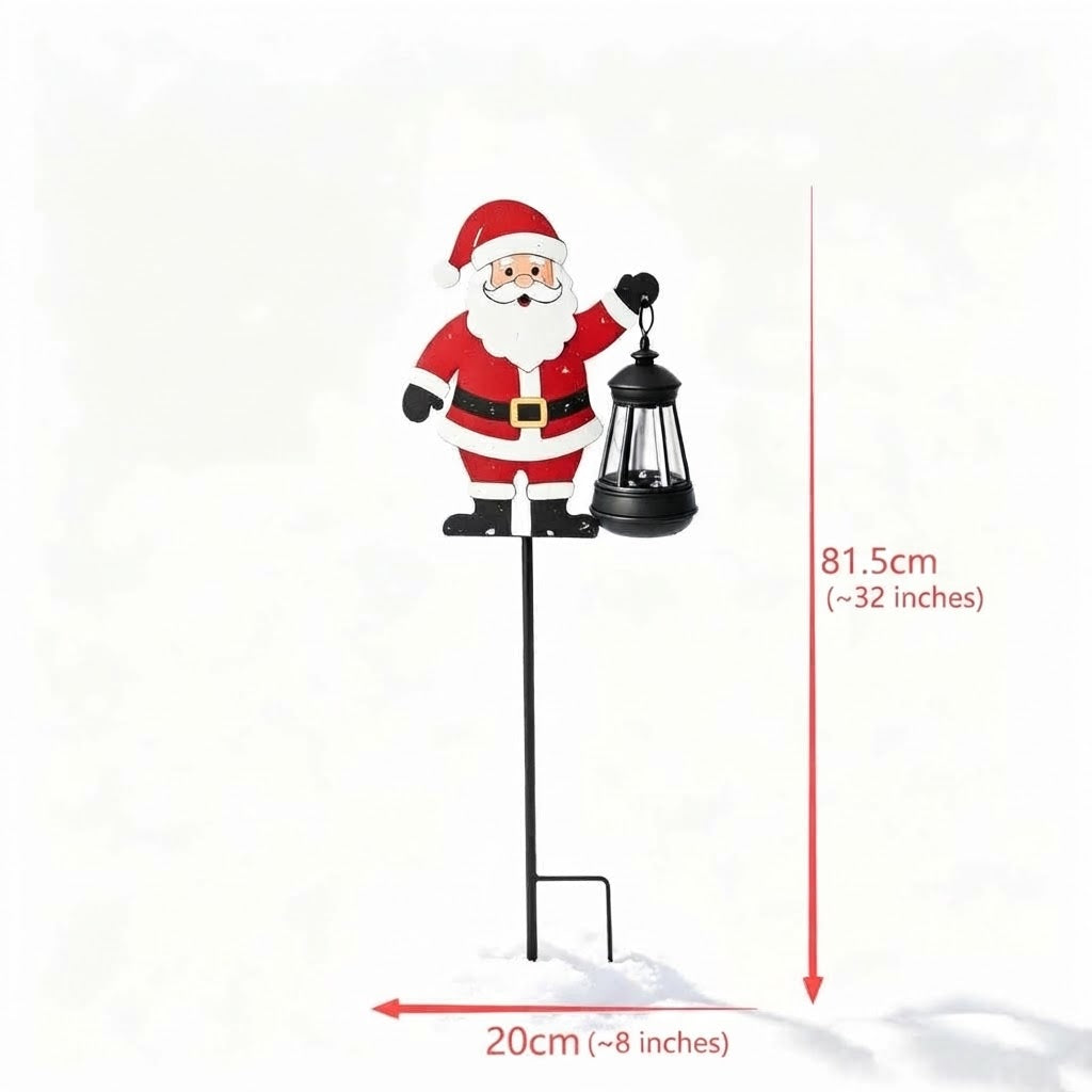 Luminous Winter Friends – Flat Metal Christmas Stake with Glowing Solar Lantern (32" Tall)