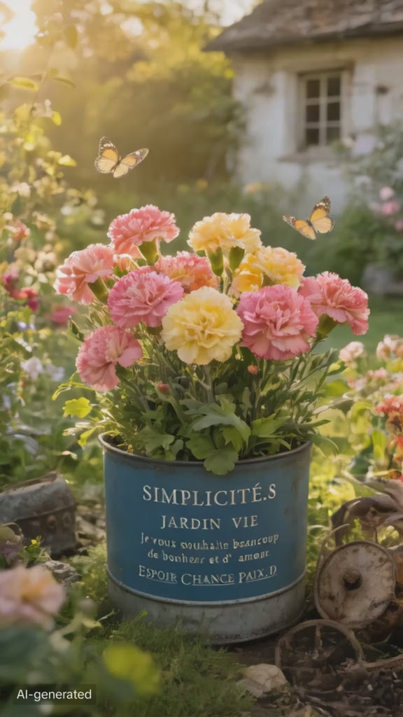 French Vintage Metal Planter – Distressed "Simplicité Jardin Vie" SIMP Iron Cachepot (Available in 3 Sizes)
