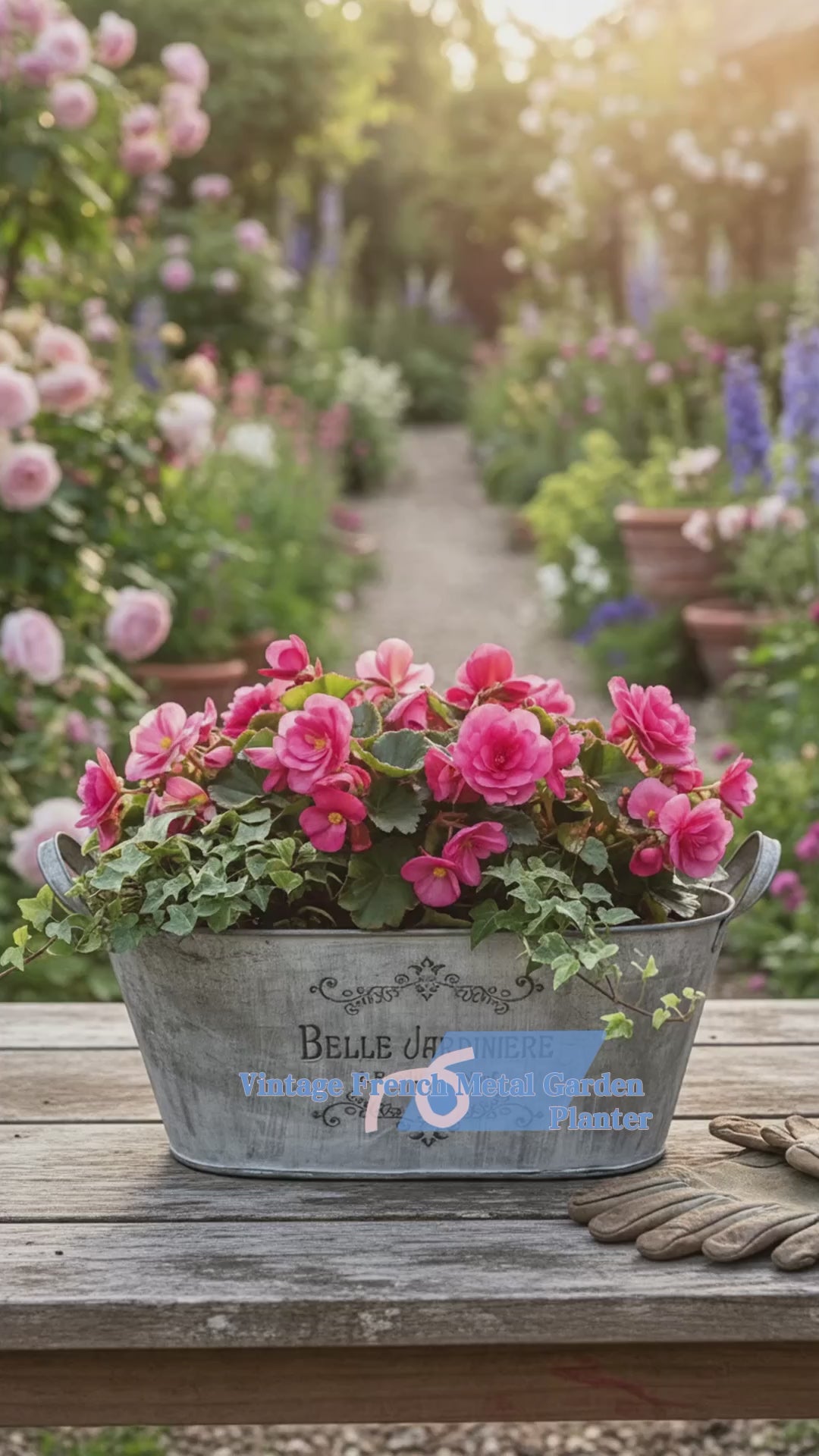 French Vintage Galvanized Oval Planter – Rustic "Belle Jardinière" Metal Garden Tub with Handles (3 Sizes)