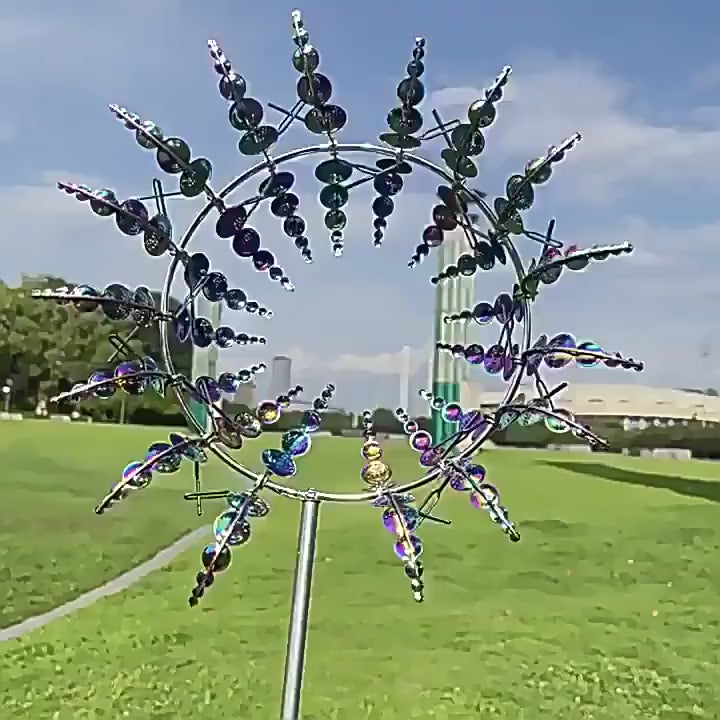 Kinetic 3D Metal Wind Spinner – Rotating Sunburst Garden Stake Sculpture (36" Tall)