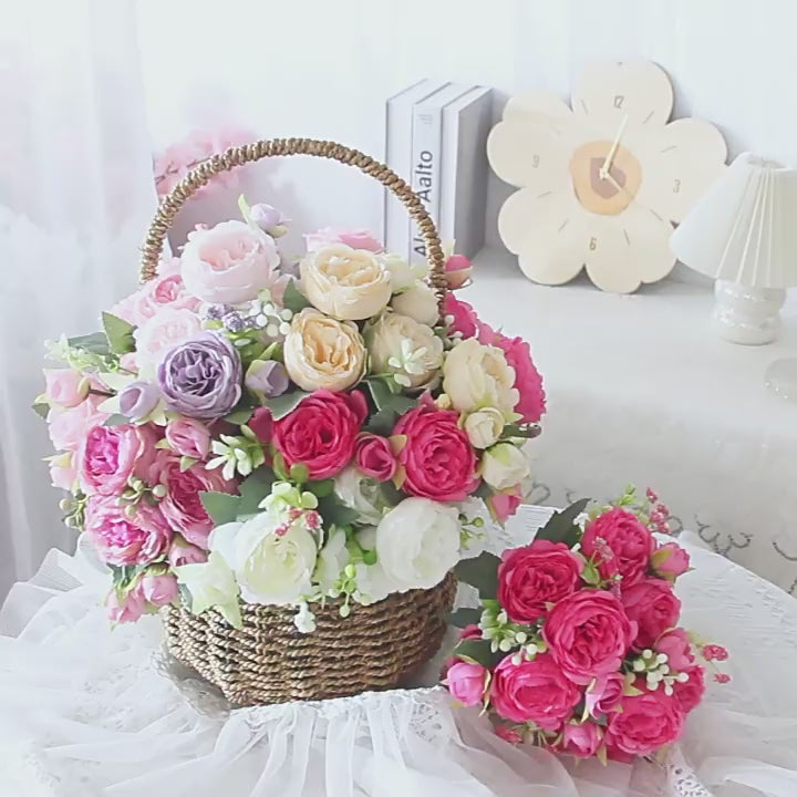 Lifelike Faux Peony Bouquets – Romantic Artificial Silk Flowers (Set of 4 Bundles)
